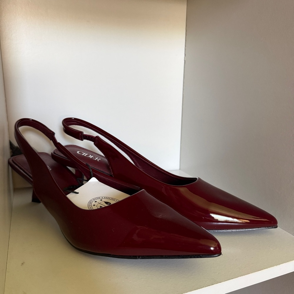 Cider Burgundy Patent Slingback Pointed-Toe Mules
